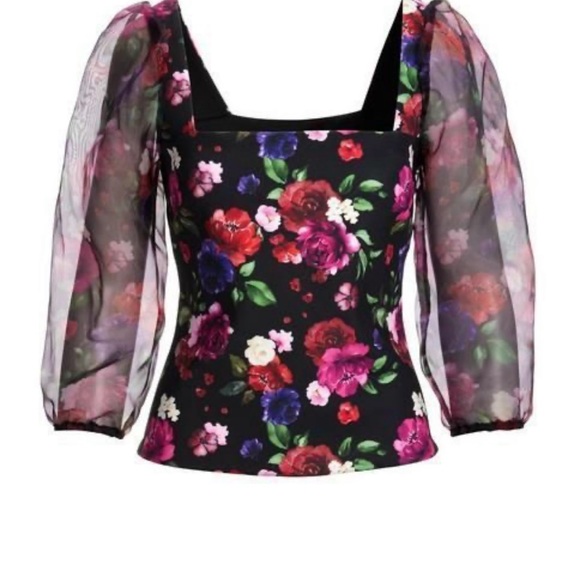 Boston Proper Organza Sleeve Floral Scuba XL - Picture 2 of 5